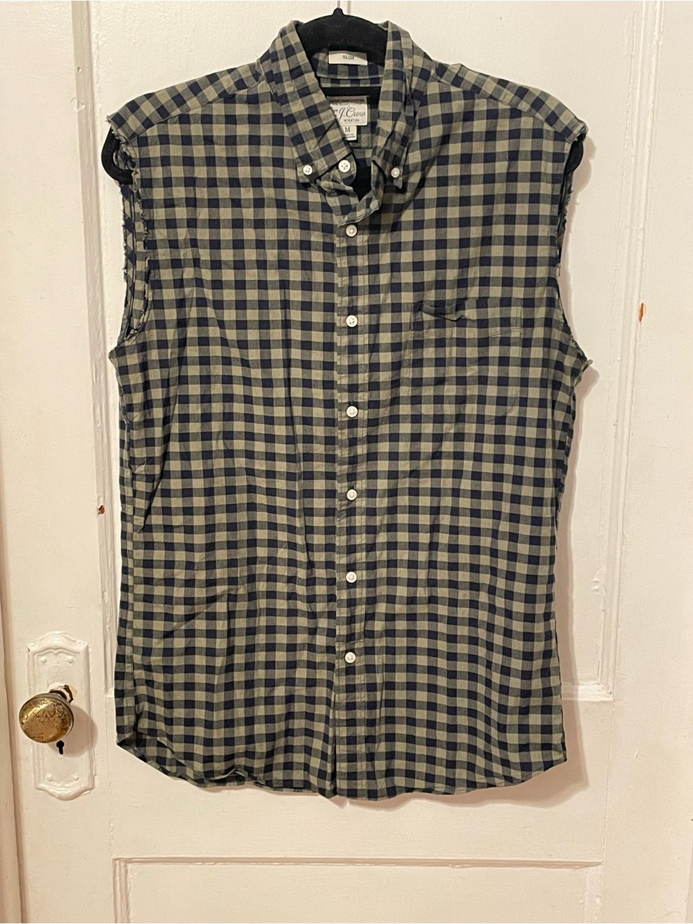 J. Crew Sleeveless Button-Down Check Shirt - Navy & Olive